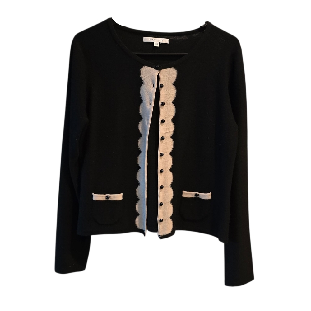 L.K.BENNETT 100% Wool Cardigan Black Cream Large